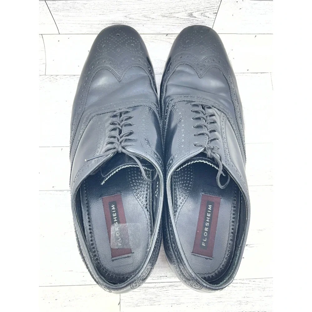 Florsheim Men Black‎ Leather Wingtip Brogue Oxford Dress Shoes 17066-01 Size 12D